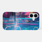 Futuristic Vibrant Neon Night Cityscape iPhone 16ケース (裏面横)