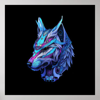 Futuristic Wolf Fantasy Steampunk Space Galaxy ポスター