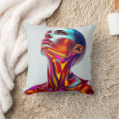 Futuristic woman portrait, sci-fi aesthetics, neon クッション (ブランケット)