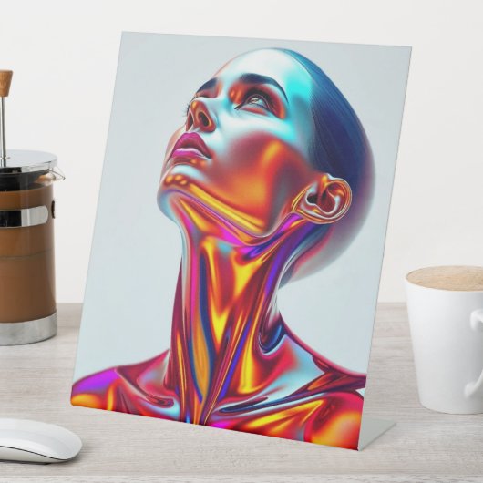 Futuristic woman portrait, sci-fi aesthetics, neon 台座サイン (インサイチュ)