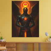 Futuristischer Erzengel des Glutreichs mit Schwert キャンバスプリント (インサイチュ (リビング))