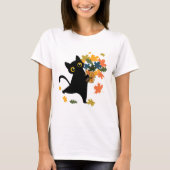 fuuny black Cat Leaf Fall Hello Autumn Tシャツ (正面)