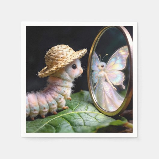 Fuzzy Caterpillar Staring at a Fairy Butterfly スタンダードカクテルナプキン (正面)