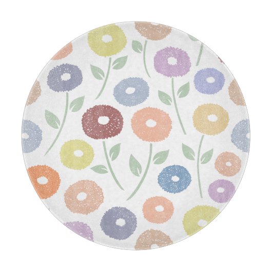 Fuzzy Flower Lg Pattern Pastels on White カッティングボード (正面)
