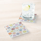 Fuzzy Flower Lg Pattern Pastels on White ガラスコースター (アングル)