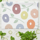 Fuzzy Flower Lg Pattern Pastels on White キッチンタオル (折り畳み)