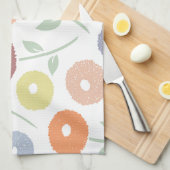 Fuzzy Flower Lg Pattern Pastels on White キッチンタオル (四つ折り)