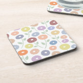Fuzzy Flower Lg Pattern Pastels on White コースター (左側)