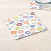 Fuzzy Flower Lg Pattern Pastels on White スクエアペーパーコースター (アングル)