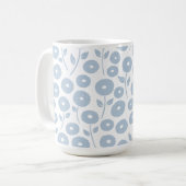 Fuzzy Flower Pattern Blue on White コーヒーマグカップ (正面左)