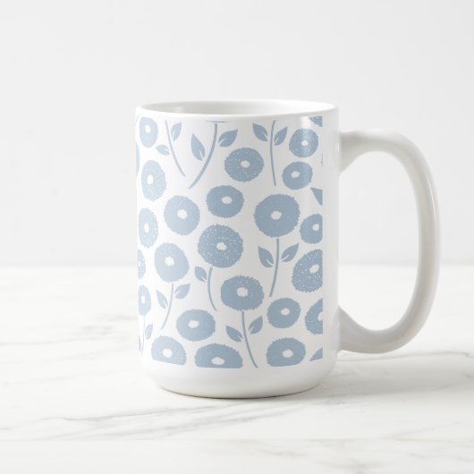 Fuzzy Flower Pattern Blue on White コーヒーマグカップ (右)