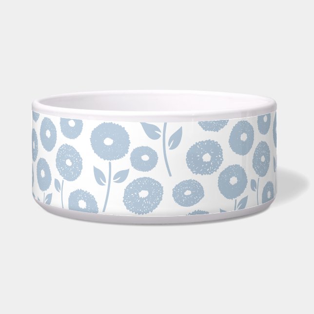 Fuzzy Flower Pattern Blue on White ボウル (正面)