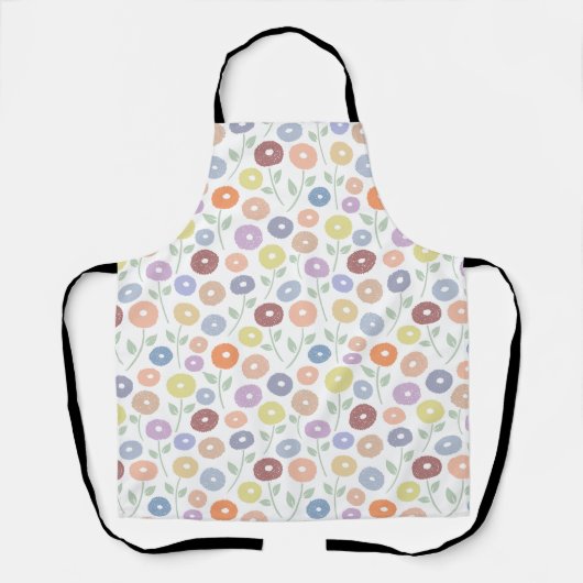 Fuzzy Flower Pattern Pastels on White エプロン (正面)