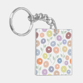 Fuzzy Flower Pattern Pastels on White キーホルダー (正面左)