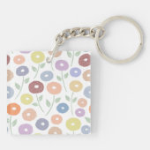 Fuzzy Flower Pattern Pastels on White キーホルダー (裏面)