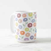 Fuzzy Flower Pattern Pastels on White コーヒーマグカップ (正面左)