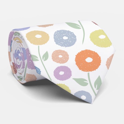 Fuzzy Flower Pattern Pastels on White ネクタイ (ロール)