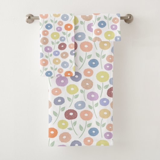 Fuzzy Flower Pattern Pastels on White バスタオルセット (インサイチュ)