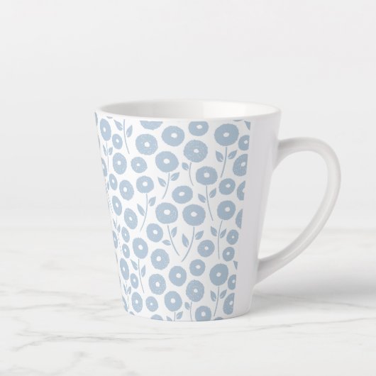 Fuzzy Flower Rpt Pattern Blue on White カフェラテマグ (右)