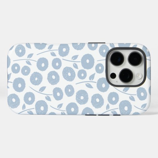 Fuzzy Flower Rpt Pattern Blue on White Case-Mate iPhoneケース (裏面 (横))