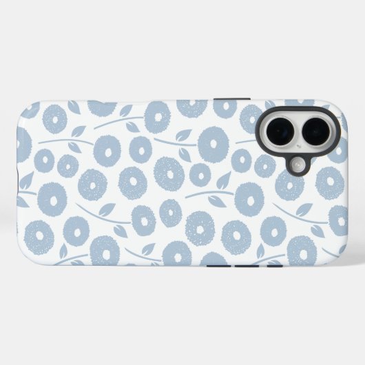 Fuzzy Flower Rpt Pattern Blue on White Case-Mate iPhoneケース (裏面 (横))