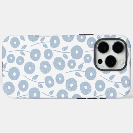 Fuzzy Flower Rpt Pattern Blue on White Case-Mate iPhoneケース (裏面 (横))