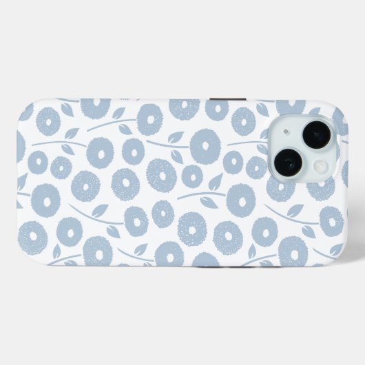 Fuzzy Flower Rpt Pattern Blue on White Case-Mate iPhoneケース (裏面 (横))