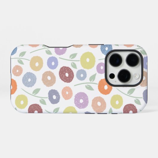 Fuzzy Flower Rpt Pattern Pastels on White iPhoneケース (裏面横)