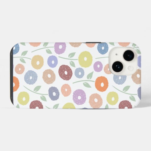 Fuzzy Flower Rpt Pattern Pastels on White iPhoneケース (裏面横)