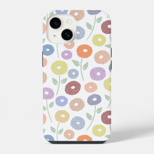 Fuzzy Flower Rpt Pattern Pastels on White iPhoneケース (裏面)