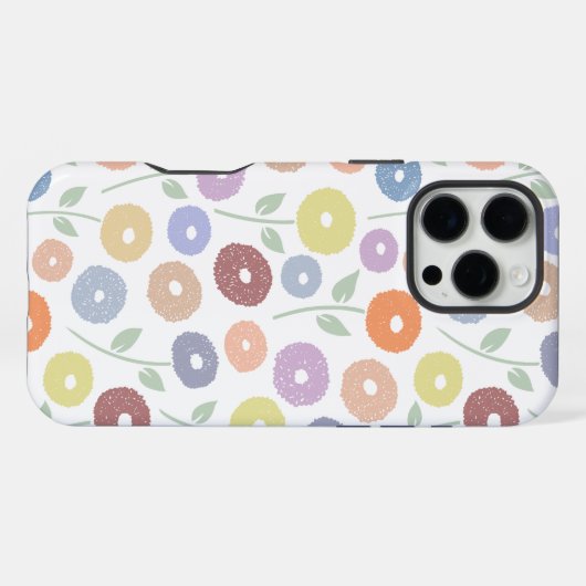 Fuzzy Flower Rpt Pattern Pastels on White iPhoneケース (裏面横)