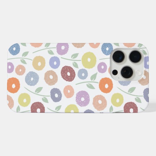 Fuzzy Flower Rpt Pattern Pastels on White iPhoneケース (裏面横)