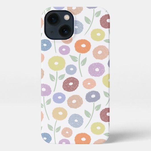 Fuzzy Flower Rpt Pattern Pastels on White iPhoneケース (裏面)
