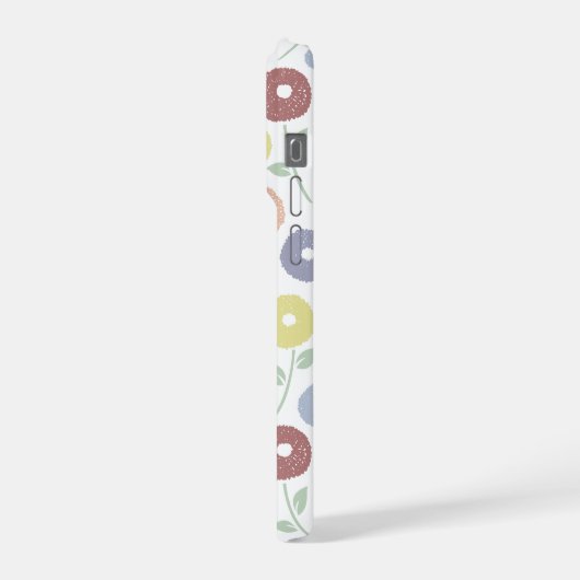 Fuzzy Flower Rpt Pattern Pastels on White iPhoneケース (左側面)