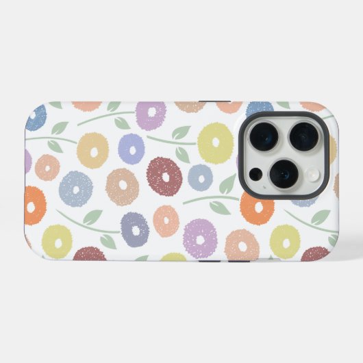 Fuzzy Flower Rpt Pattern Pastels on White iPhoneケース (裏面横)