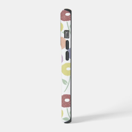 Fuzzy Flower Rpt Pattern Pastels on White iPhoneケース (左側面)