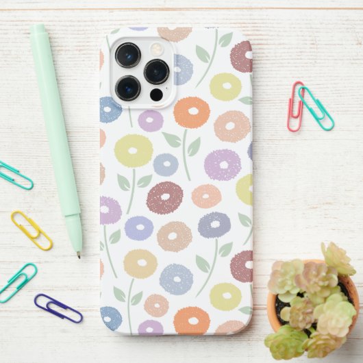 Fuzzy Flower Rpt Pattern Pastels on White iPhoneケース (デスク上)