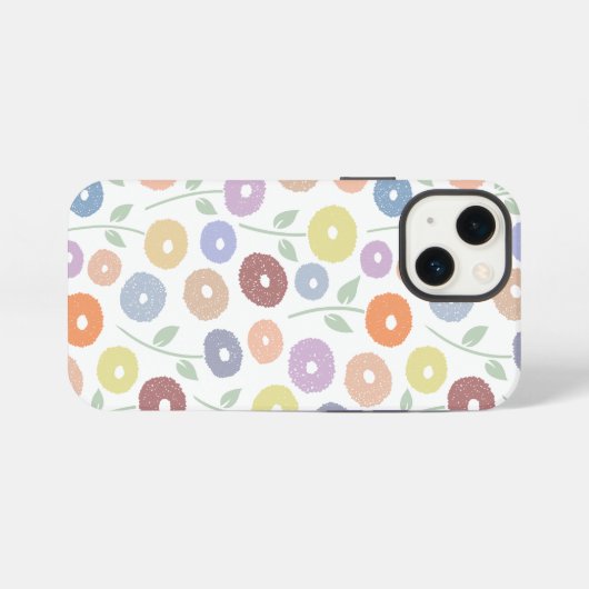 Fuzzy Flower Rpt Pattern Pastels on White iPhoneケース (裏面横)
