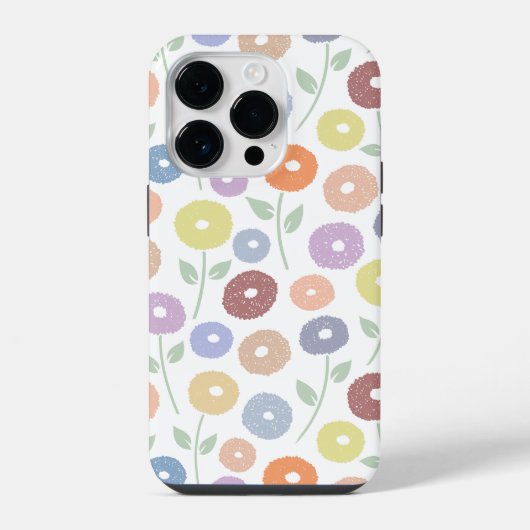 Fuzzy Flower Rpt Pattern Pastels on White iPhoneケース (裏面)