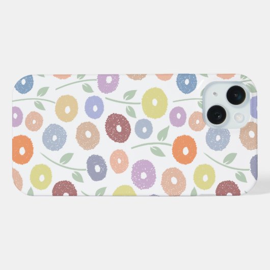 Fuzzy Flower Rpt Pattern Pastels on White iPhoneケース (裏面横)