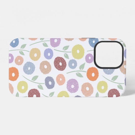 Fuzzy Flower Rpt Pattern Pastels on White iPhoneケース (裏面横)
