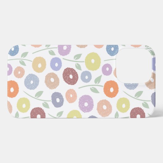 Fuzzy Flower Rpt Pattern Pastels on White iPhoneケース (裏面横)