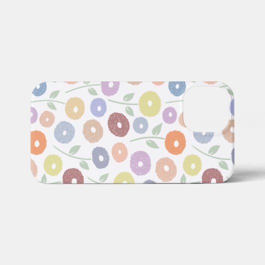 Fuzzy Flower Rpt Pattern Pastels on White iPhoneケース (裏面横)