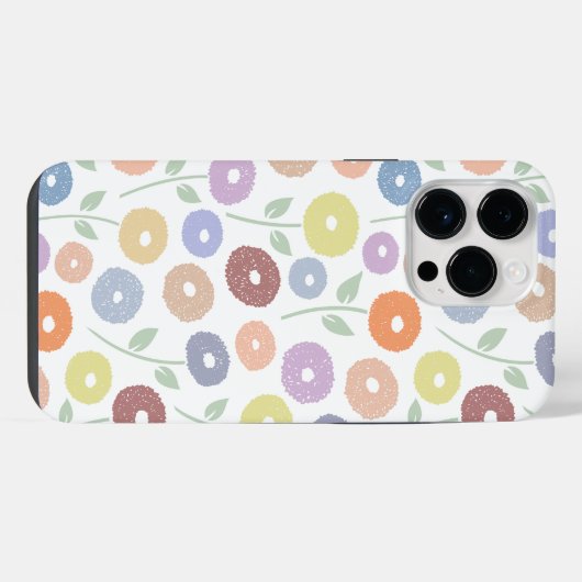 Fuzzy Flower Rpt Pattern Pastels on White iPhoneケース (裏面横)