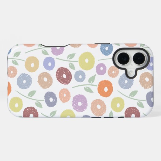 Fuzzy Flower Rpt Pattern Pastels on White iPhoneケース (裏面横)