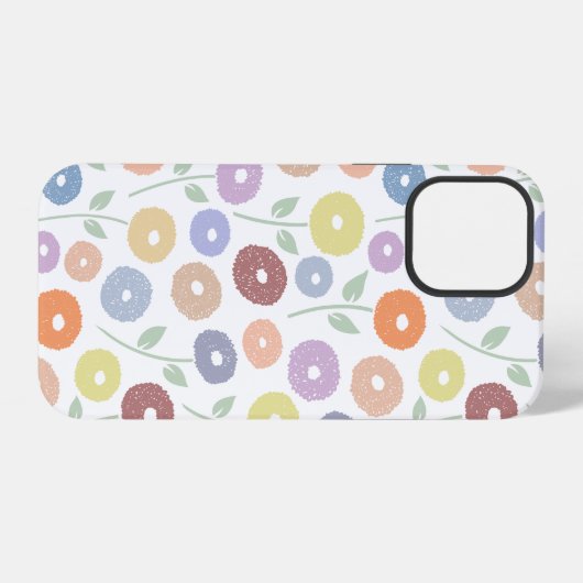Fuzzy Flower Rpt Pattern Pastels on White iPhoneケース (裏面横)