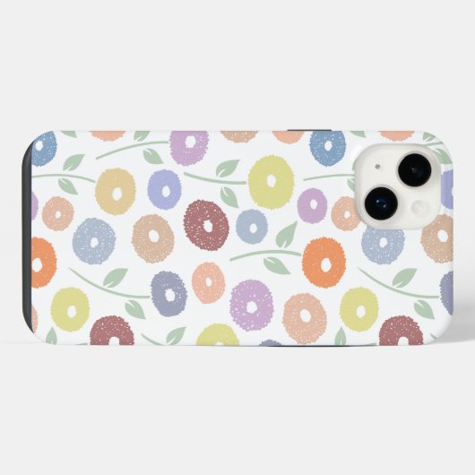 Fuzzy Flower Rpt Pattern Pastels on White iPhoneケース (裏面横)