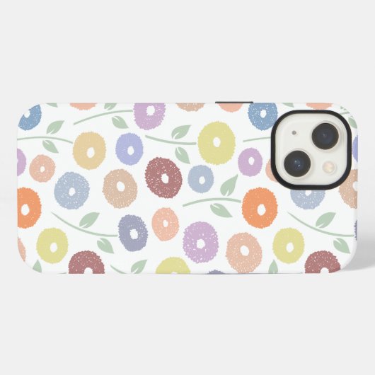 Fuzzy Flower Rpt Pattern Pastels on White iPhoneケース (裏面横)