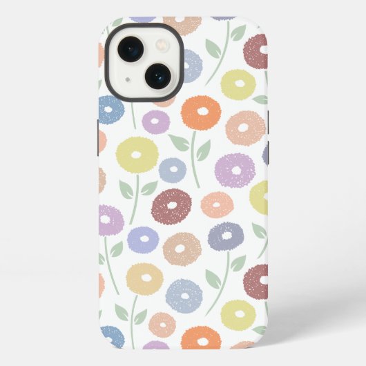 Fuzzy Flower Rpt Pattern Pastels on White iPhoneケース (裏面)
