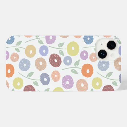 Fuzzy Flower Rpt Pattern Pastels on White iPhoneケース (裏面横)